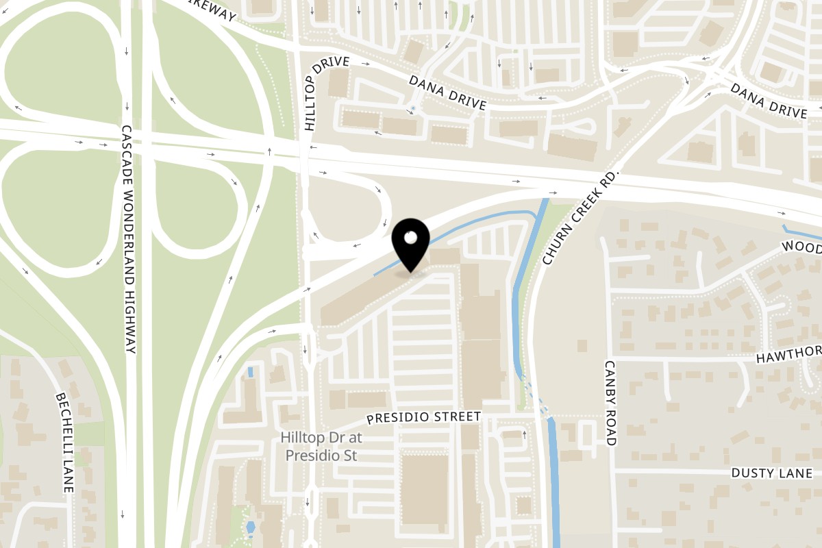 Map showing the location of Spice Garden on 1619 Hilltop Dr c in Redding